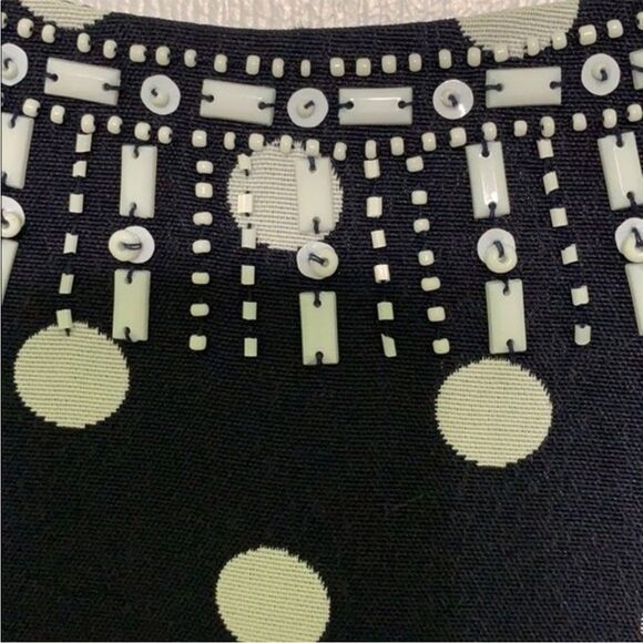 Tahari Polka Dot Embellished Neckline Sleeveless Dress size 4 Petite Navy Blue - Picture 6 of 12